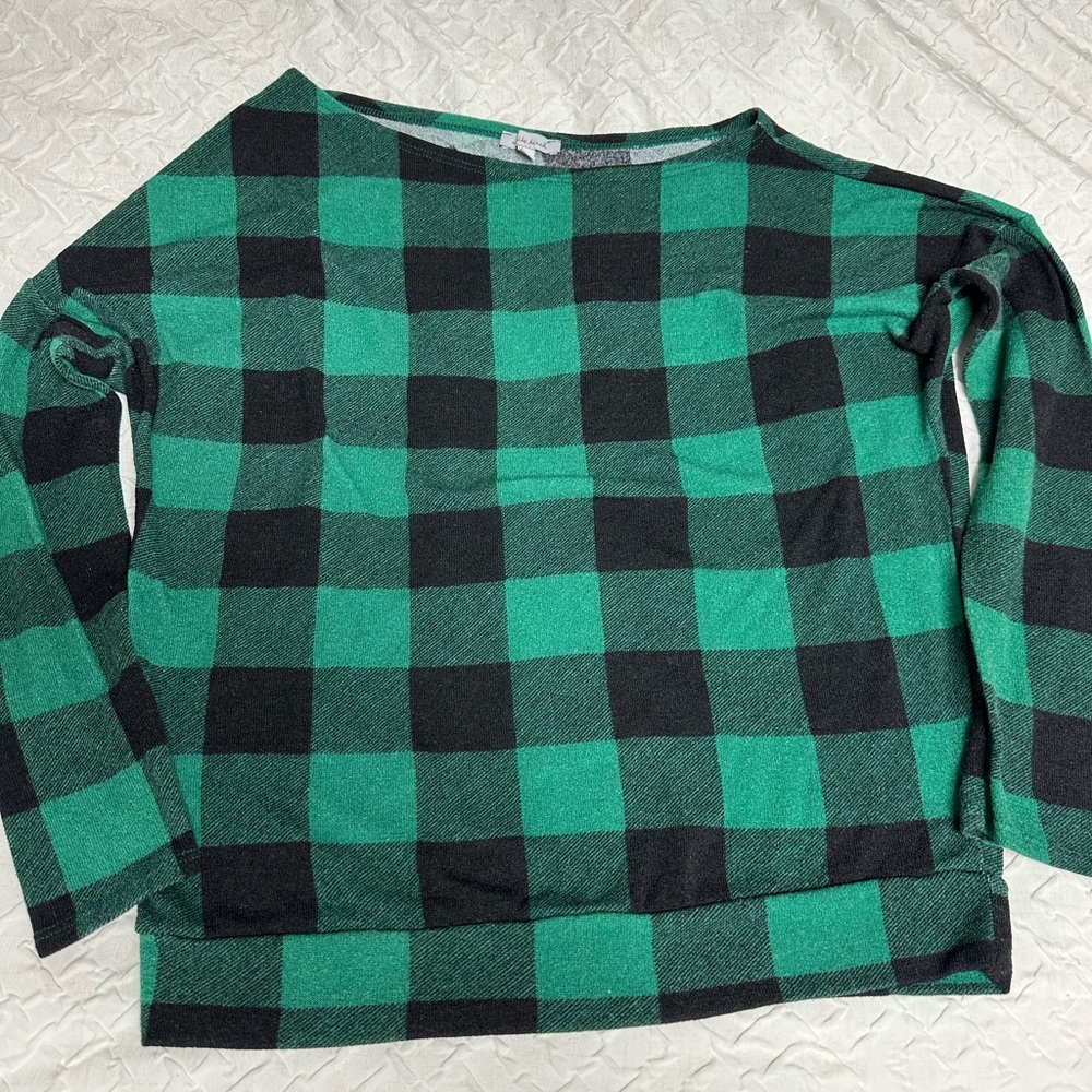 Plaid Drop Shoulder Top NWOT